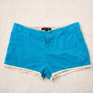 ✨ Y2K Turquoise Low Rise Shorts Size L | Lace Trim Mini Summer Shorts